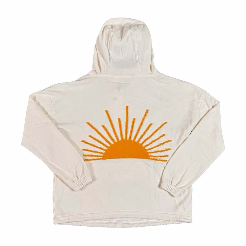 Faherty White Yellow Pullover Hoodie Sun Logo Graphic Pockets Women’s XS